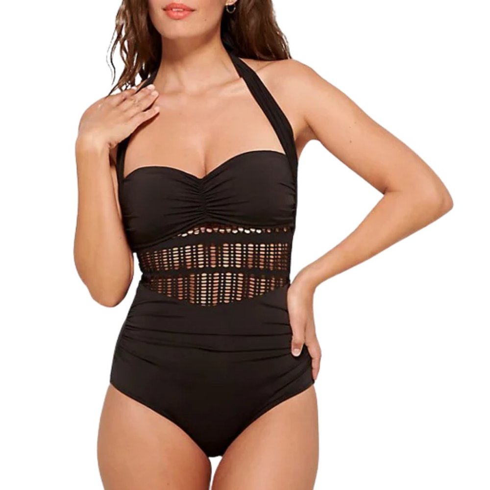 NWT Everyday Sunday Crochet Black One Piece Swimsuit